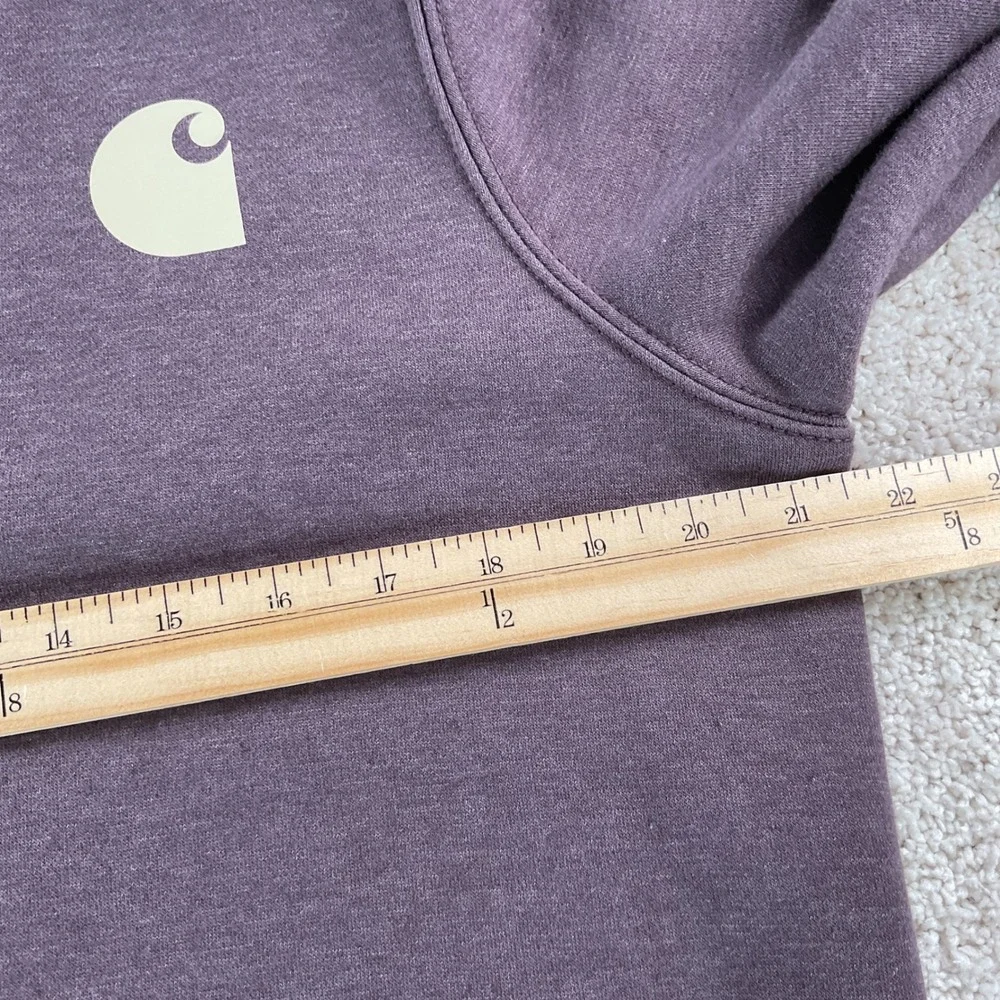 Carhartt Womens Relaxed Fit Fleece Hoodie Plum Purple Graphic Sleeve Medium - Picture 6 of 7